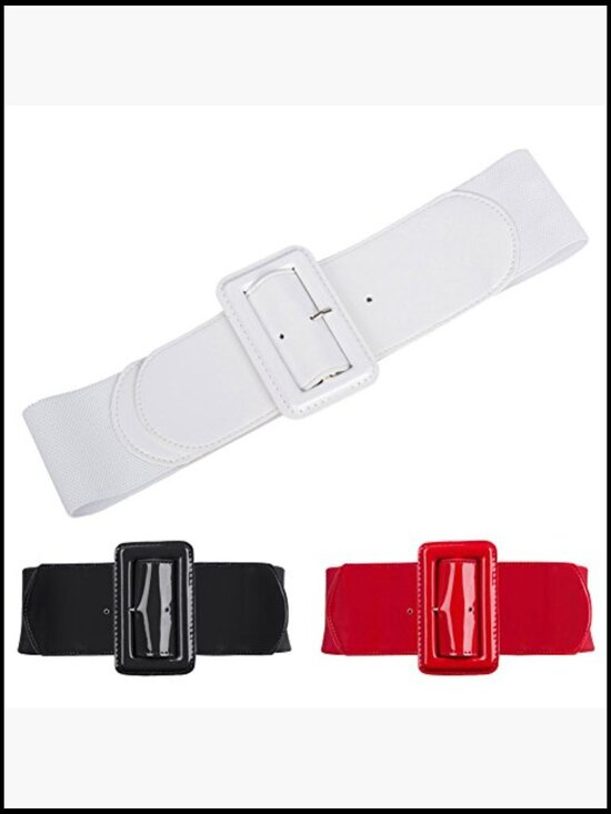 Stretchy 3 Inch Wide Elastic Waist Belt with Chunky Buckle